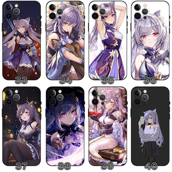 Keqing Genshin Impact Phone Case: black, purple anime-style female characters, anime, fantasy, illustrated style