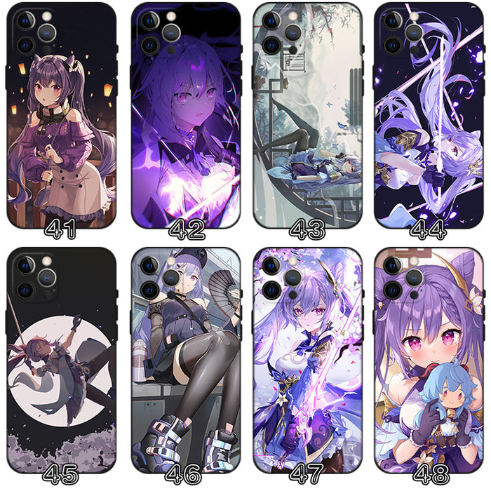 Keqing Genshin Impact Phone Case: black, purple anime-style female characters, anime, fantasy, illustrated style