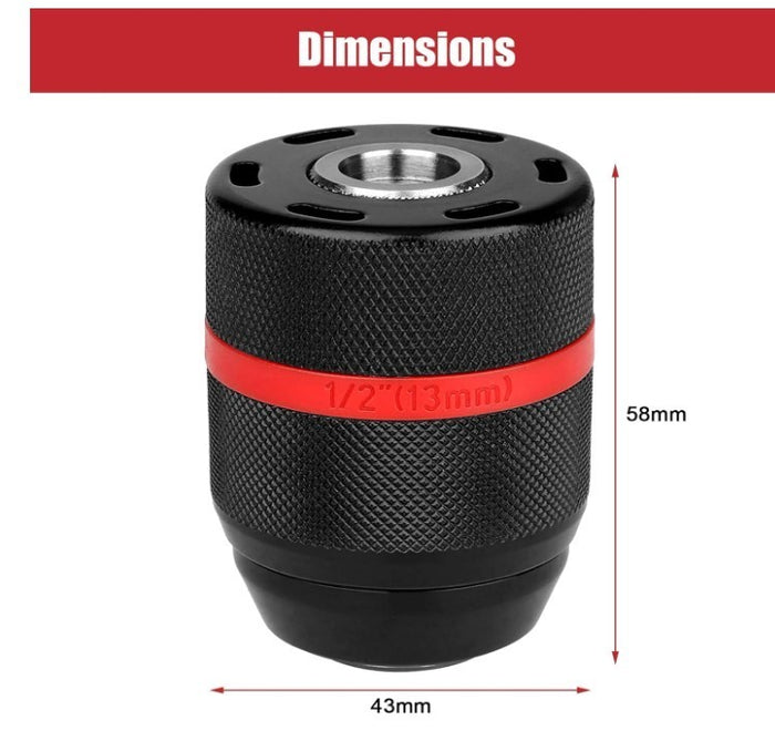 Keyless Drill Chuck, 1/2-20UNF Mount 2-13mm Hand Drill Chuck Adapter Self-Tighte