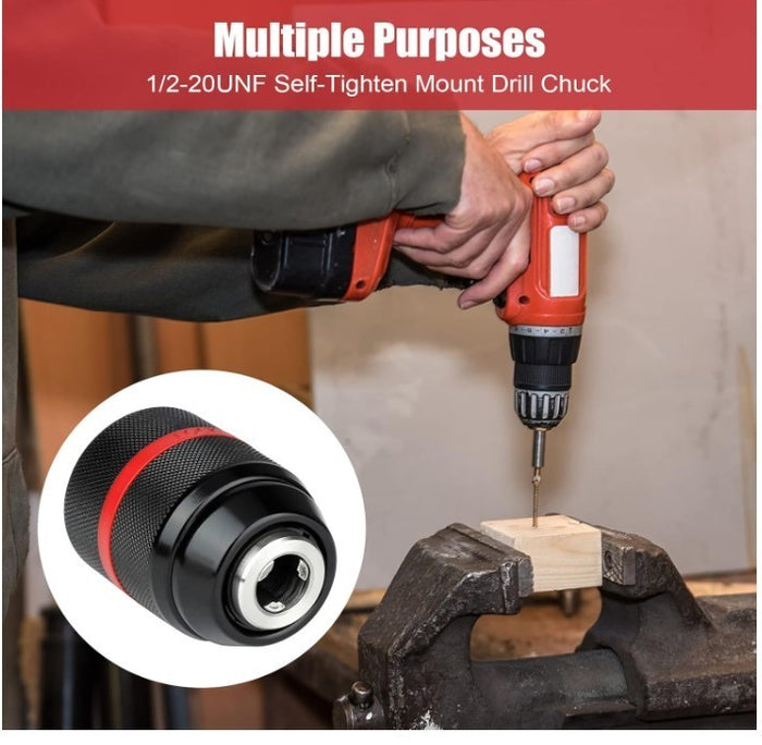 Keyless Drill Chuck, 1/2-20UNF Mount 2-13mm Hand Drill Chuck Adapter Self-Tighte