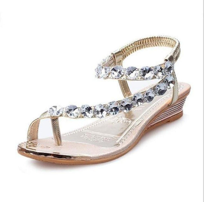 Khaki Slip-on Sandals with Rhinestones for Women: metallic gold, silver sandal, dressy glam style