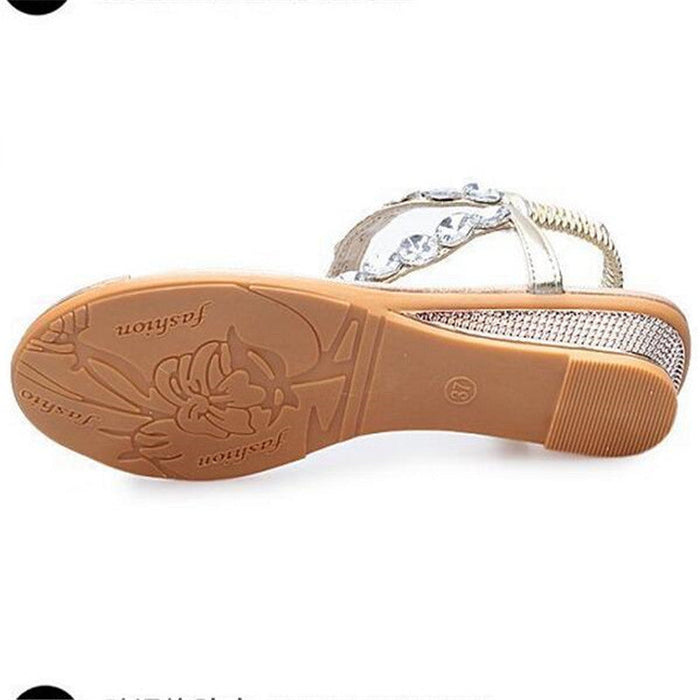 Khaki Slip-on Sandals with Rhinestones for Women: metallic gold, silver sandal, dressy glam style