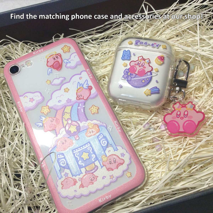 Kirby AirPods Case with Charm: white, pink Kirby character, kawaii cartoon style