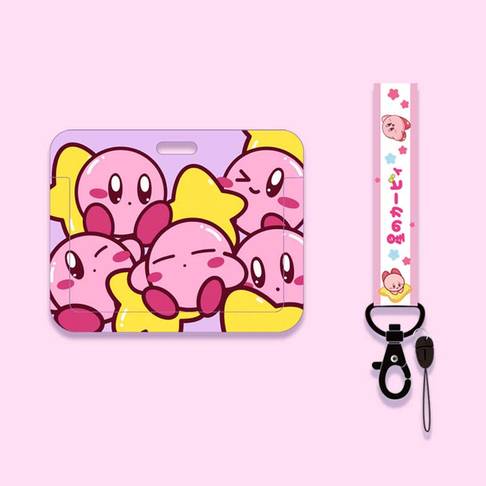 Kirby Card Holder with Cute Design: pink, lavender Kirby character, cute cartoon kawaii style
