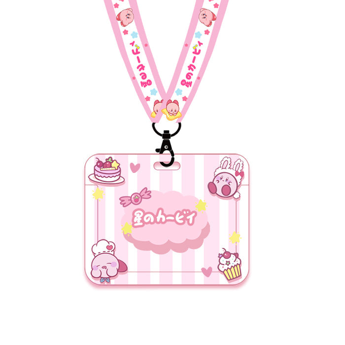 Kirby Card Holder with Cute Design: pink, lavender Kirby character, cute cartoon kawaii style