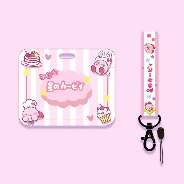 Kirby Card Holder with Cute Design: pink, lavender Kirby character, cute cartoon kawaii style