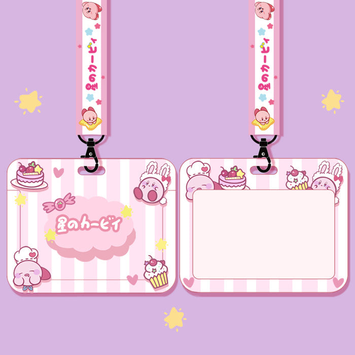 Kirby Card Holder with Cute Design: pink, lavender Kirby character, cute cartoon kawaii style