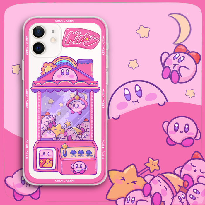 Kirby iPhone Case with Frosted Surface: green, white Kirby character Christmas tree theme, kawaii cartoon style