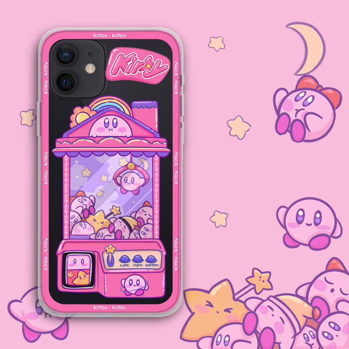 Kirby iPhone Case with Frosted Surface: green, white Kirby character Christmas tree theme, kawaii cartoon style