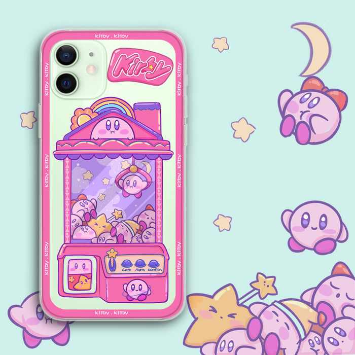 Kirby iPhone Case with Frosted Surface: green, white Kirby character Christmas tree theme, kawaii cartoon style