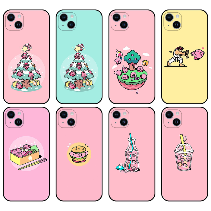 Kirby iPhone Cases with High-resolution Graphics: pink, mint green cute cartoon food, animals, and character illustrations, k