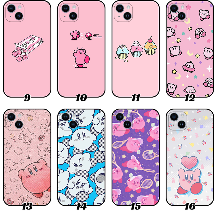 Kirby iPhone Cases with High-resolution Graphics: pink, mint green cute cartoon food, animals, and character illustrations, k