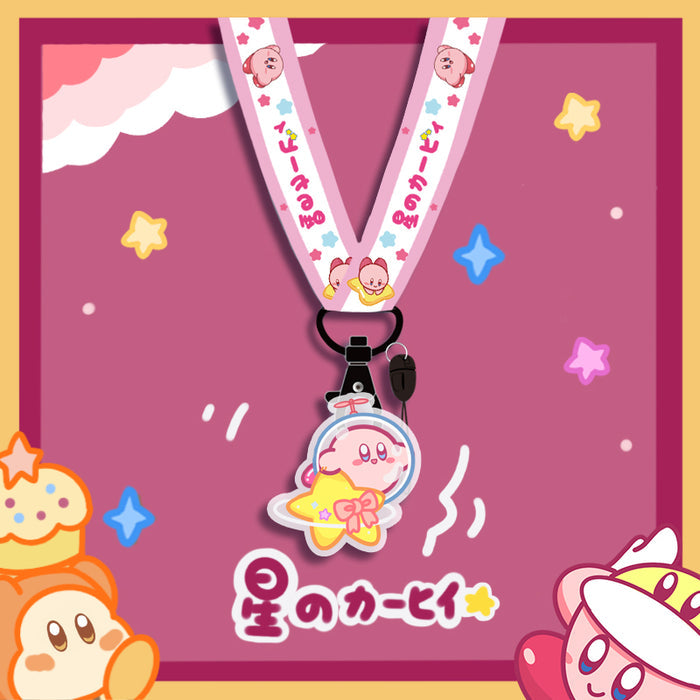 Kirby Lanyard with Cute Charm: pink, white Kirby character theme, cartoon kawaii style