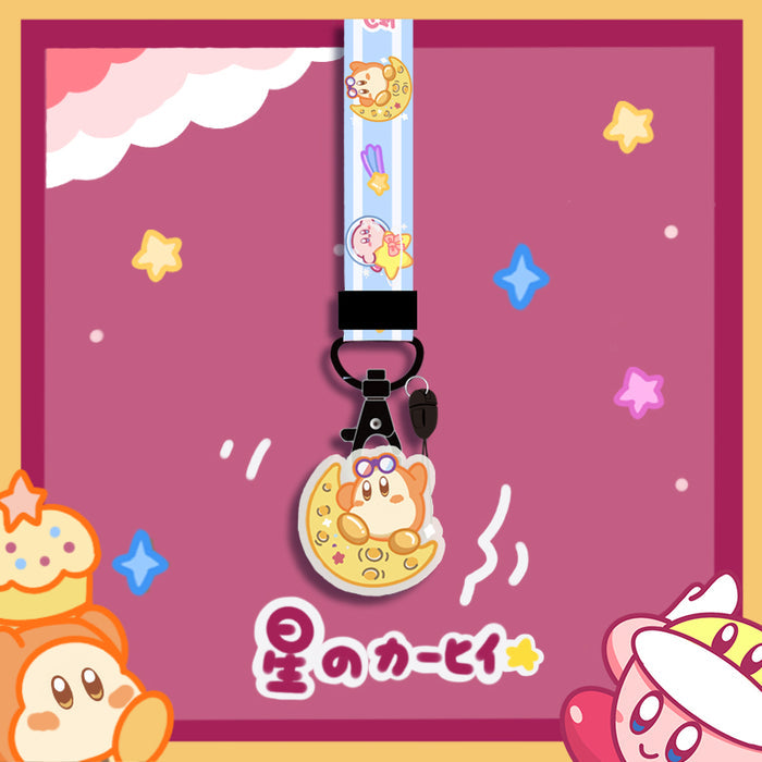 Kirby Lanyard with Cute Charm: pink, white Kirby character theme, cartoon kawaii style