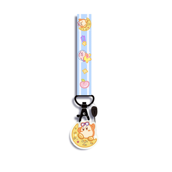 Kirby Lanyard with Cute Charm: pink, white Kirby character theme, cartoon kawaii style