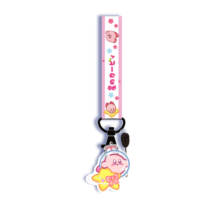 Kirby Lanyard with Cute Charm: pink, white Kirby character theme, cartoon kawaii style
