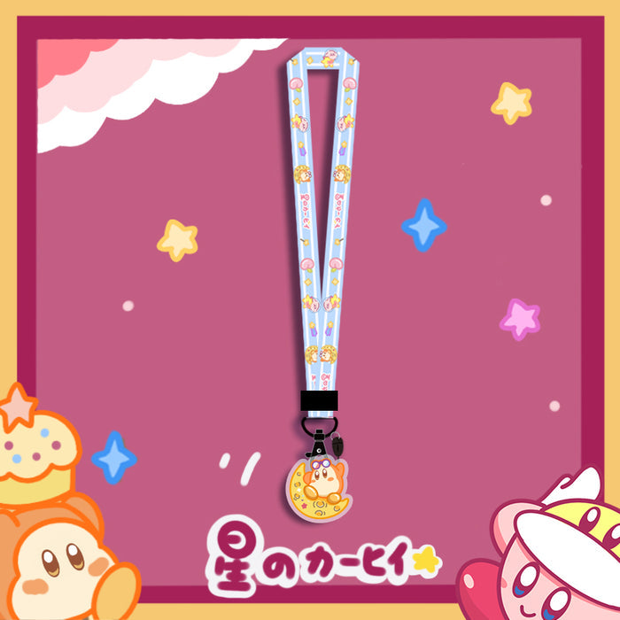 Kirby Lanyard with Cute Charm: pink, white Kirby character theme, cartoon kawaii style