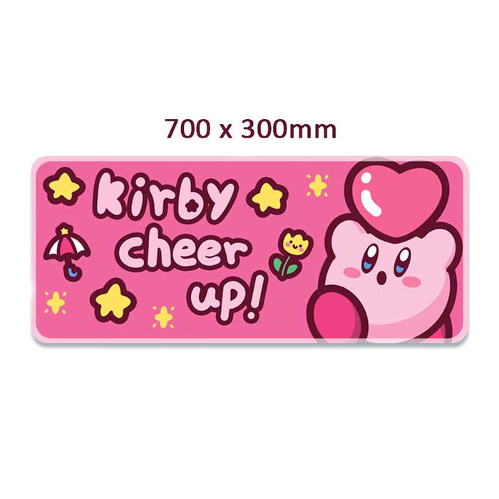Kirby Mouse Pad with Stitched Edges: pink, light pink Kirby character, kawaii cartoon style