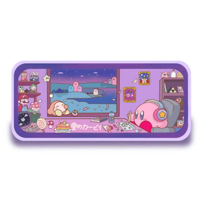 Kirby Mouse Pad with Stitched Edges: pink, light pink Kirby character, kawaii cartoon style