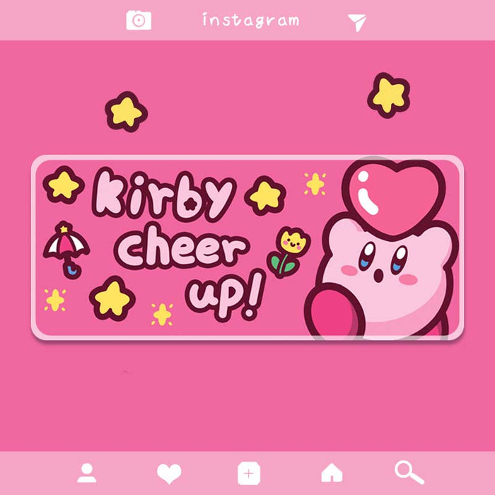 Kirby Mouse Pad with Stitched Edges: pink, light pink Kirby character, kawaii cartoon style