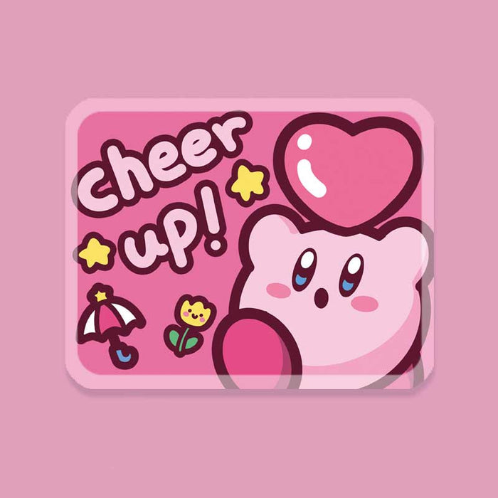 Kirby Mouse Pads, Cute & Durable: pink, dark brown cute pink character holding a heart, kawaii cartoon style