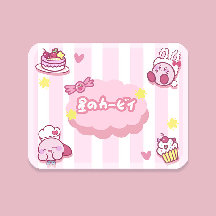 Kirby Mouse Pads, Cute & Durable: pink, dark brown cute pink character holding a heart, kawaii cartoon style