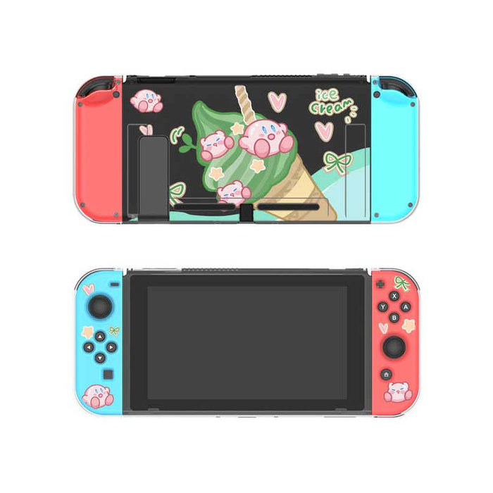 Kirby Switch OLED Shell Case: Adorable Protection: black, coral pink cute pink character with ice cream cone theme, kawaii ca