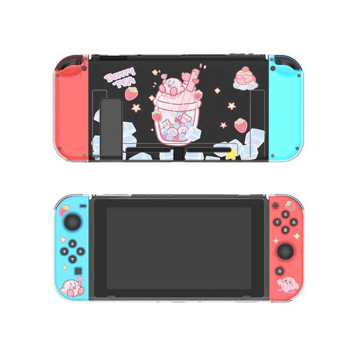 Kirby Switch OLED Shell Case: Adorable Protection: black, coral pink cute pink character with ice cream cone theme, kawaii ca