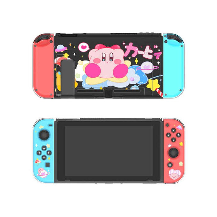 Kirby Switch OLED Shell Case: Adorable Protection: black, coral pink cute pink character with ice cream cone theme, kawaii ca