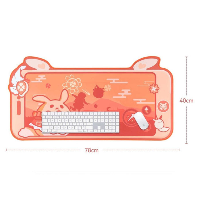 Klee Genshin Impact Mouse Pad: coral orange, pink anime-style character and rabbit-themed illustration, kawaii cartoon style