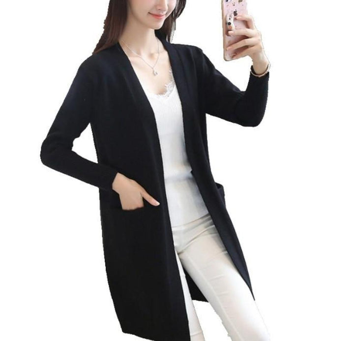 Knitted Open Cardigan for Women, Medium Length: camel brown, white open-front cardigan, casual minimal style