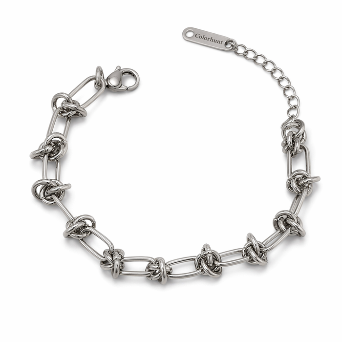 Knot-Embellished Chain Link Bracelet Silver