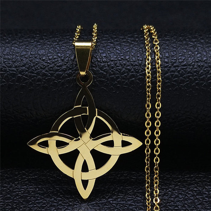 Knot-Shaped Geometric Necklace: silver, black Celtic knot, ornamental style