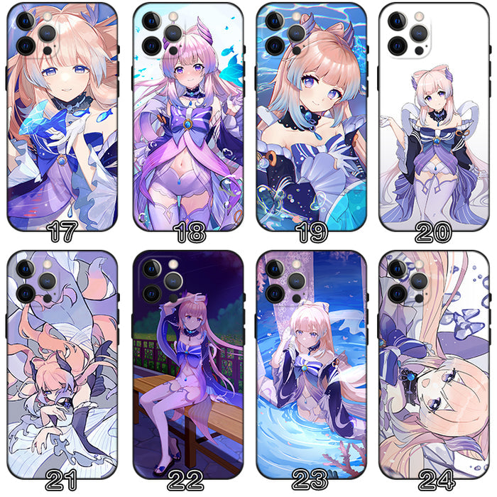Kokomi Genshin Impact Phone Case: black, white anime-style pink-haired female character, anime, cartoon, kawaii style