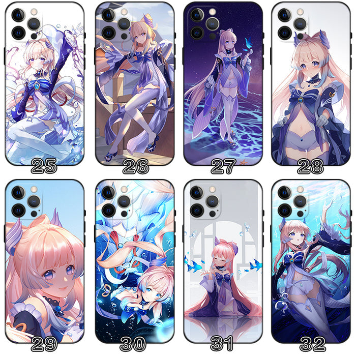 Kokomi Genshin Impact Phone Case: black, white anime-style pink-haired female character, anime, cartoon, kawaii style