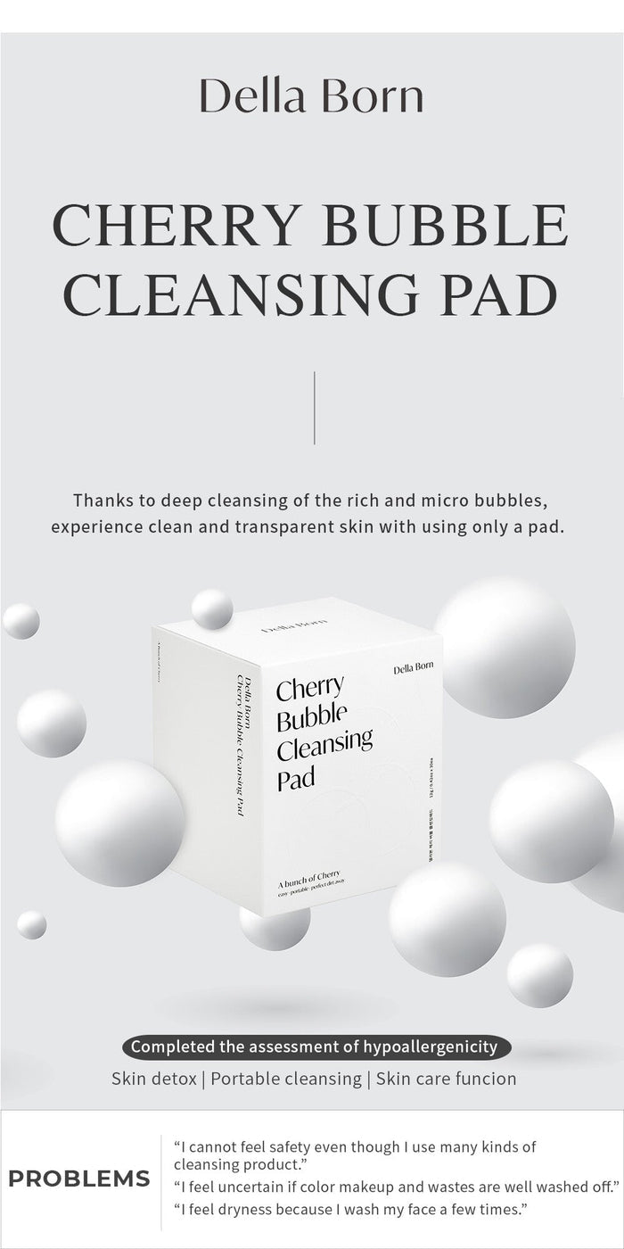 Korean Della Blossom Bubble Facial Cleansing Pads: white, black boxed cleansing pad skincare product, minimal style
