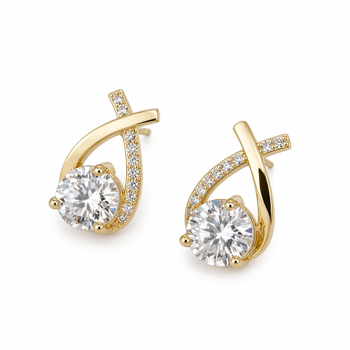 Korean Style Cross-shaped Stud Earrings Gold