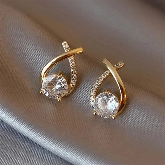 Korean Style Cross-shaped Stud Earrings: gold, clear pair of earrings, elegant style