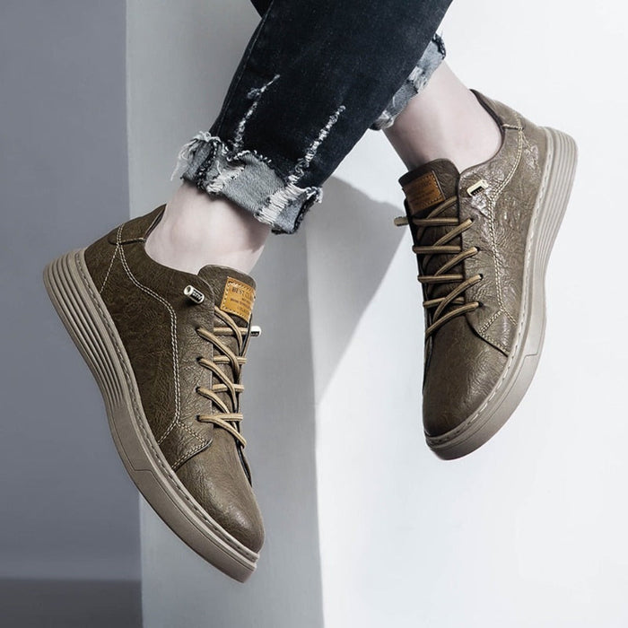Lace Up Leather Shoes for Men: black, gray low-top lace-up sneaker, casual minimal style