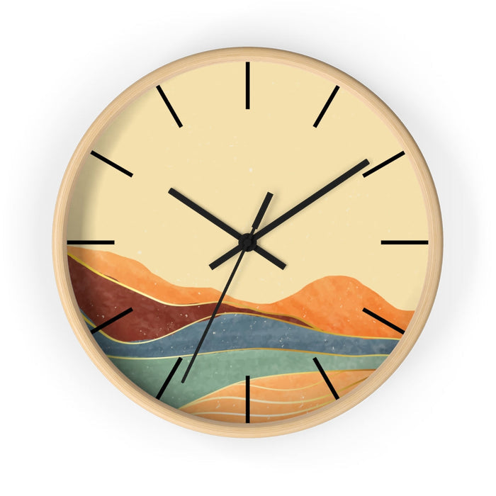Landscape Wall Clock, Toscana Edition: beige, tan abstract mountain landscape, minimal modern abstract style