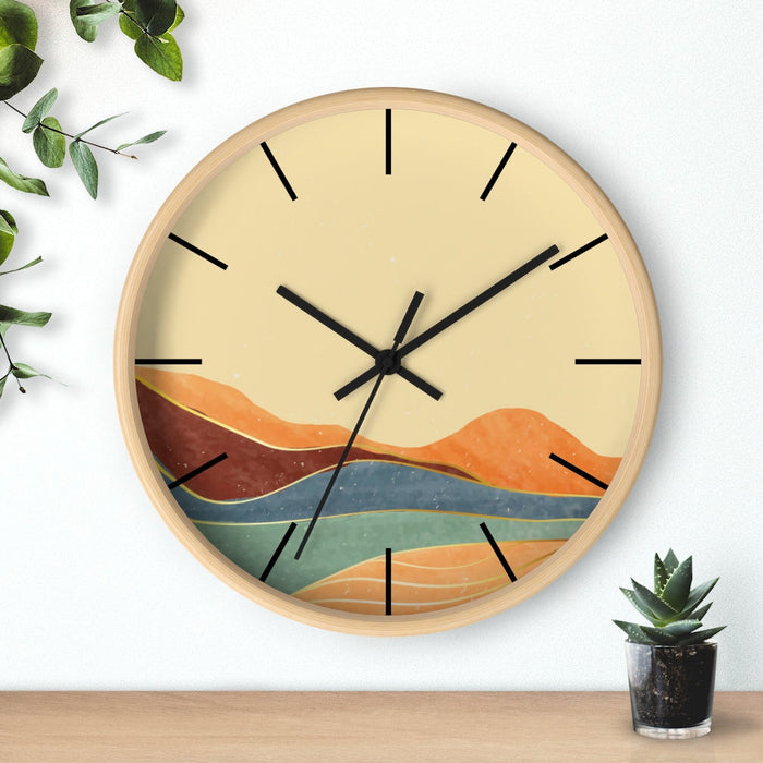 Landscape Wall Clock, Toscana Edition: beige, tan abstract mountain landscape, minimal modern abstract style