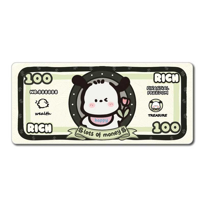 Large Gaming Mouse Pad with Non-Slip Base: white, black cartoon panda character, kawaii cartoon style