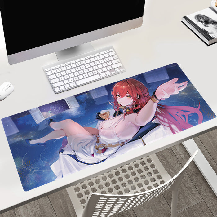 Large Honkai Star Rail Mousepad with Himeko: blue, white anime-style red-haired female character, anime, fantasy, colorful st