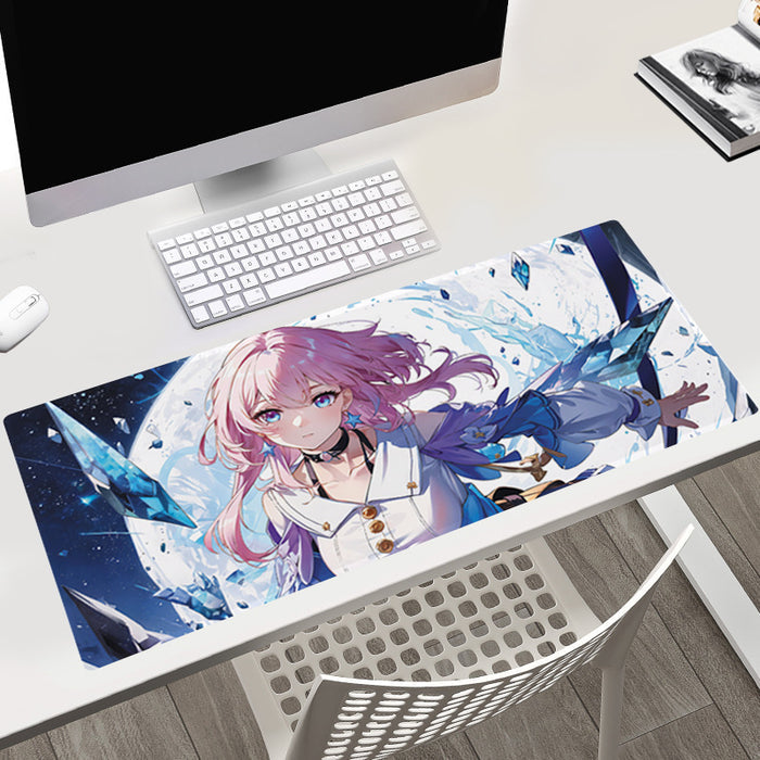 Large Honkai Star Rail Mousepad with Himeko: blue, white anime-style red-haired female character, anime, fantasy, colorful st