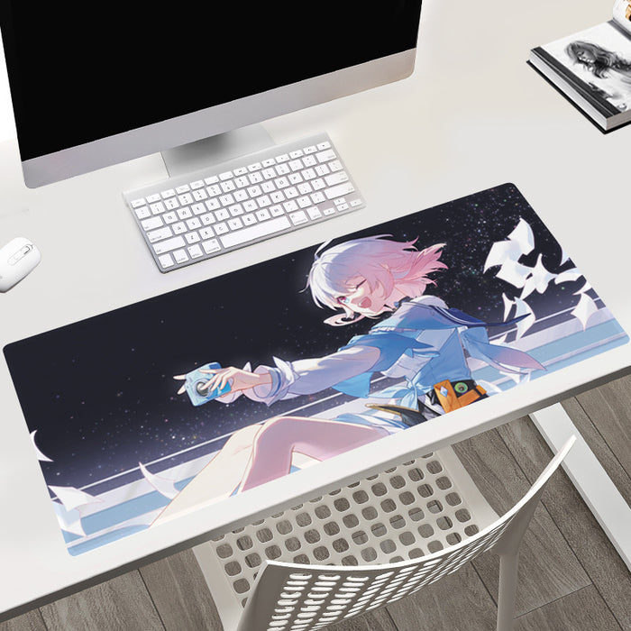 Large Honkai Star Rail Mousepad with Himeko: blue, white anime-style red-haired female character, anime, fantasy, colorful st