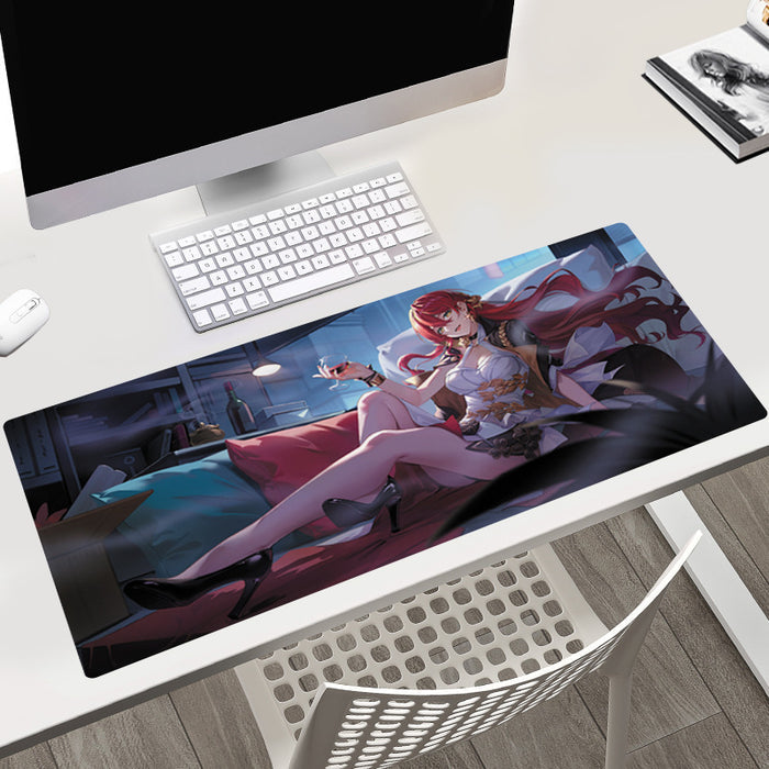Large Honkai Star Rail Mousepad with Himeko: blue, white anime-style red-haired female character, anime, fantasy, colorful st