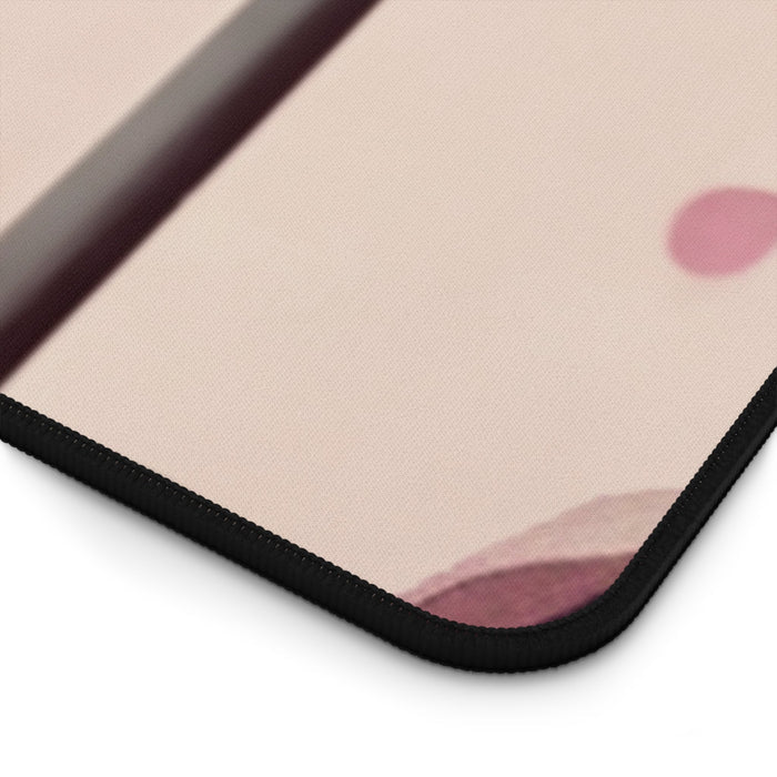 Large Mouse Pad for Anime Cat Lovers: white, pink cartoon cat holding an umbrella, kawaii cartoon style