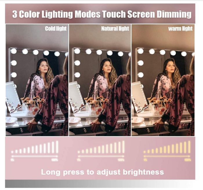 Large Vanity Mirror 80x60 LED Makeup Mirror 18 Bulbs Dimmable 3 Light Mod-27