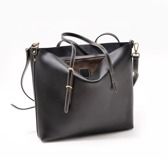 Large Women's Tote Bag with Extended Straps: brown, dark brown handbag, minimal style