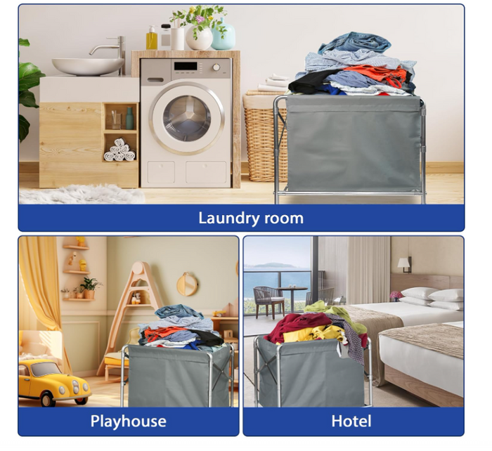 Laundry Basket with Wheels Stainless Steel Folding Trolley 100kg 87x52x78cm-52